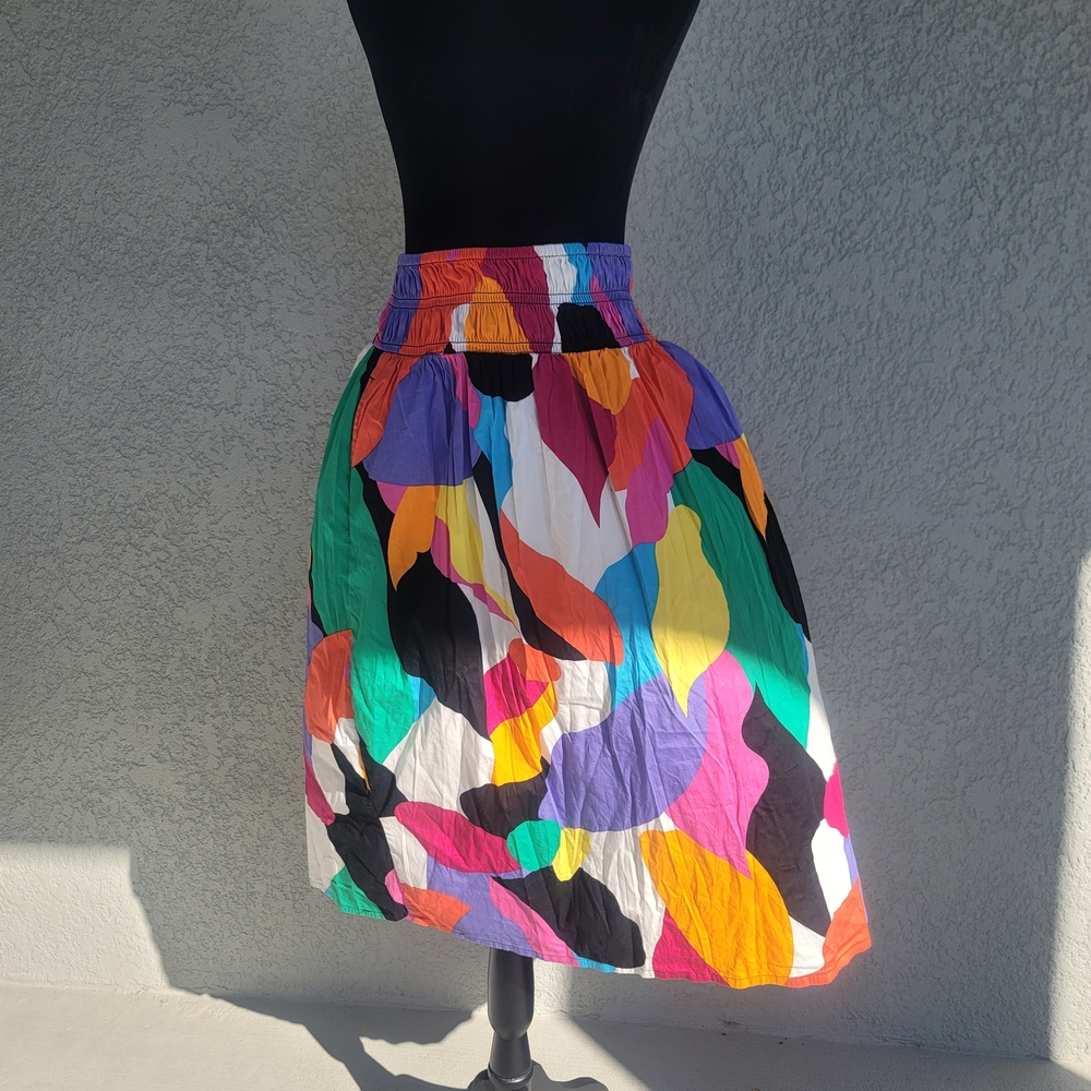 Colorful Abstract Midi Skirt With Pockets